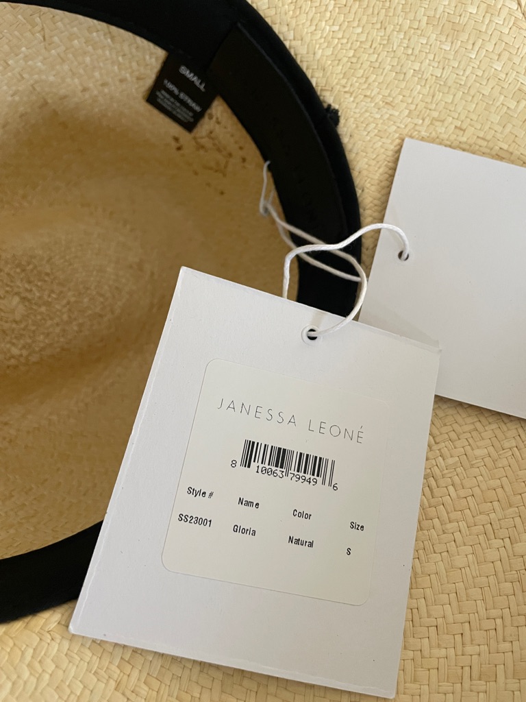 Nwt Janessa Leon Gloria Hat. Wide Brim Straw Fedora - Natural With Black Band — image 3 of 5